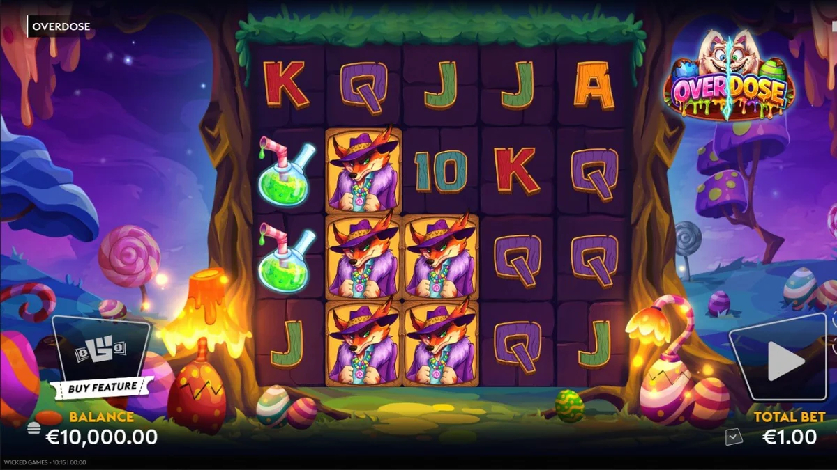 Interface do jogo de slot Overdose com elementos temáticos de Páscoa e fantasia